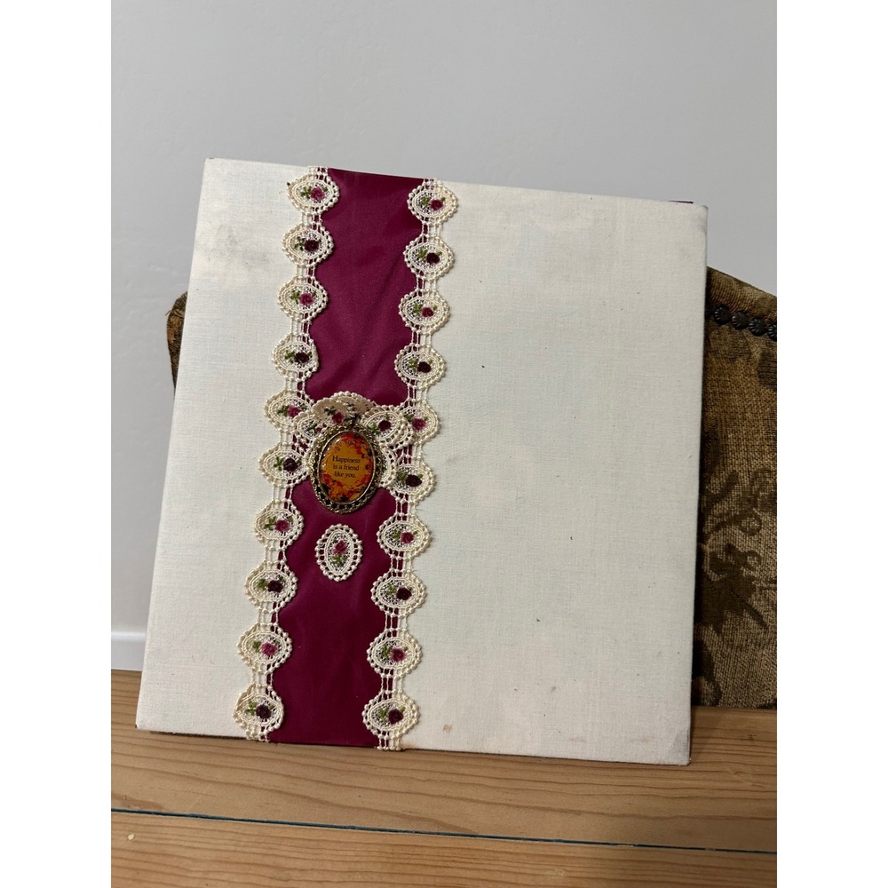 Vintage Cottagecore Padded Fabric Photo Album Lace & Burgundy Large‎ Memory Book